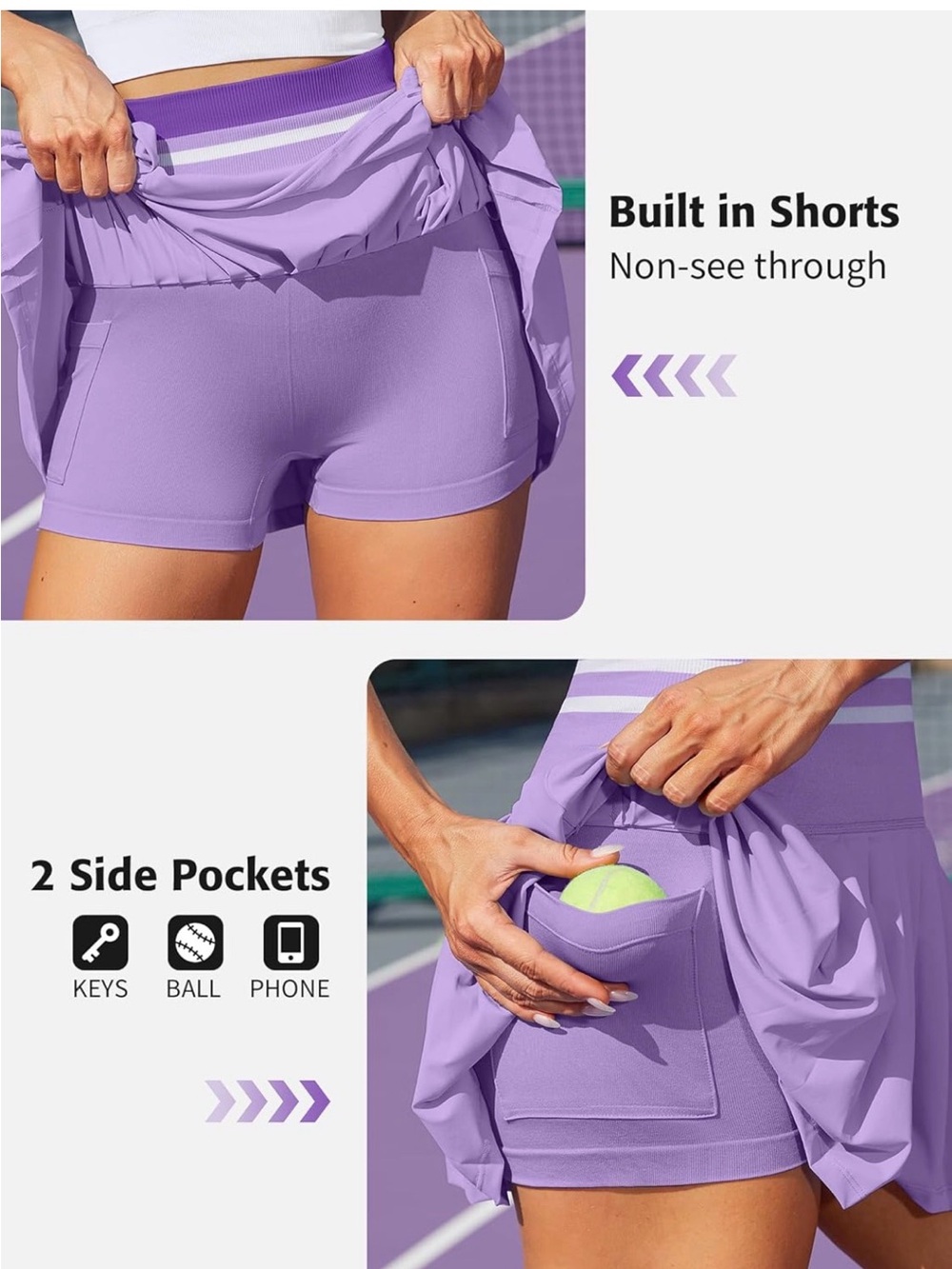 Lavender Pleated Athletic Skirt Set with White Stripe - Picture 7 of 8